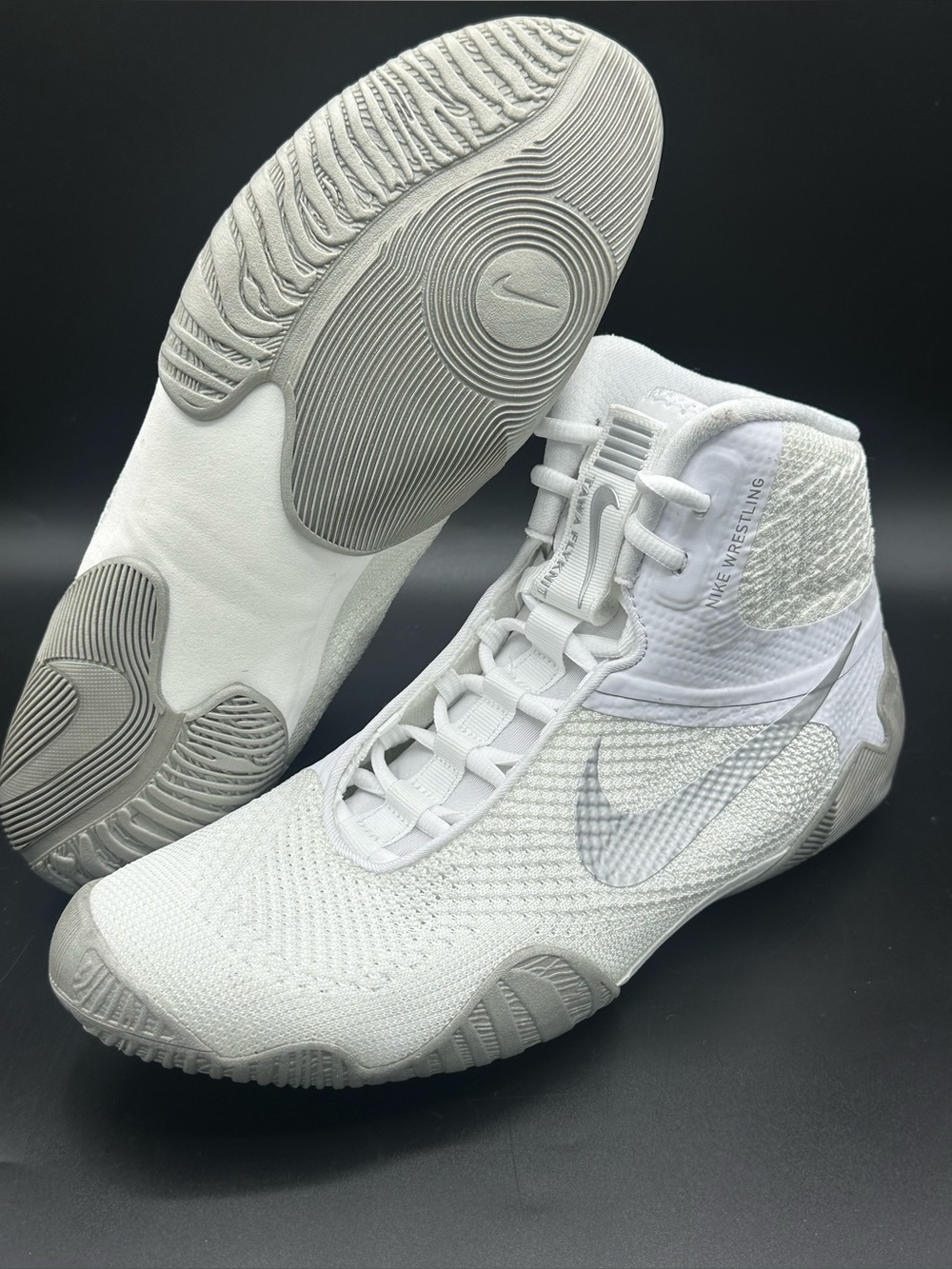 Nike Tawa White Metallic Silver Flyknit Wrestling Shoes CI2952-100 Men's